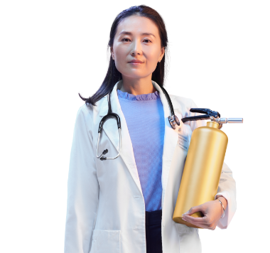 Doctor holding fire extinguisher 